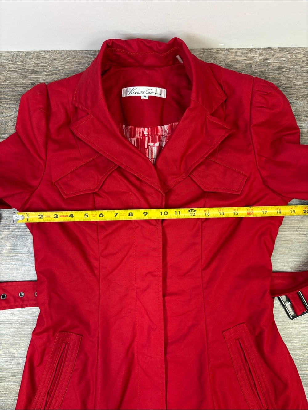 Kenneth Cole New York Red Belted Trench Coat Jacket Size M - Picture 10 of 13